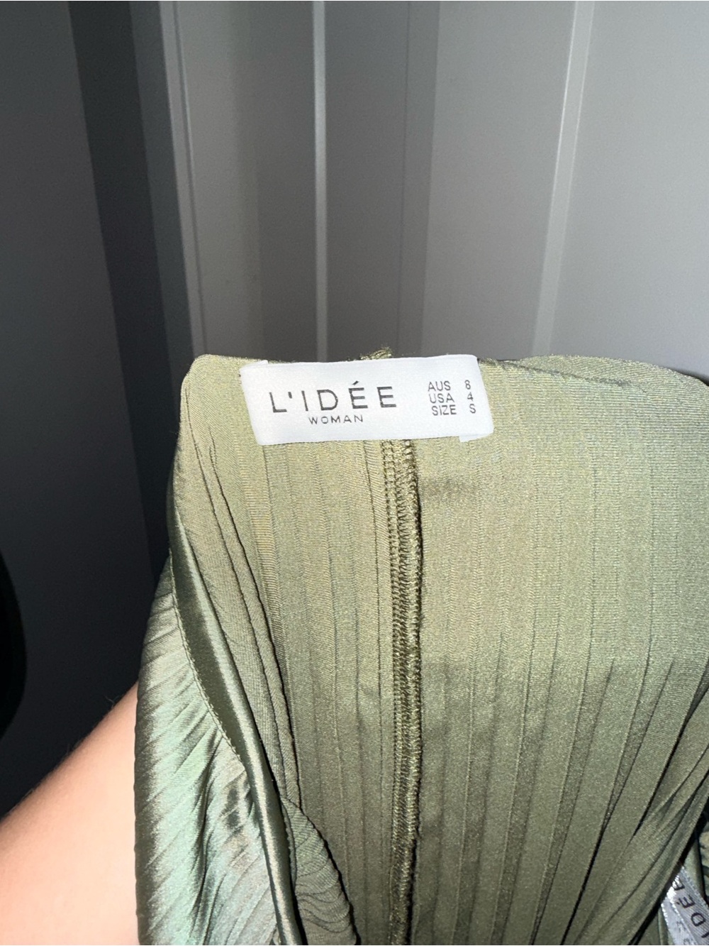 Lidee Deesse Gown in Moss Green Maxi Dress Pleated Halter US 4 - Picture 8 of 8